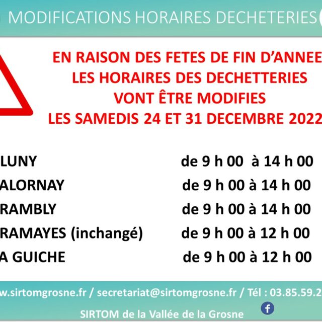 Modification horaires déchèteries