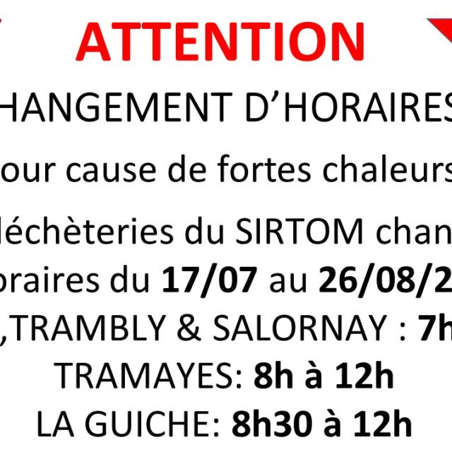 Attention changement d’horaires déchèteries